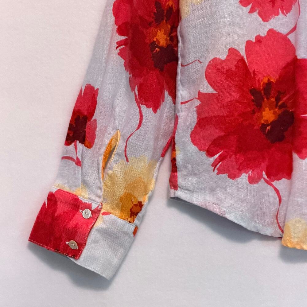 Joie Long Sleeve 100% Linen Poppy Blossom Button Up Shirt Womens Large Coastal - Picture 7 of 10
